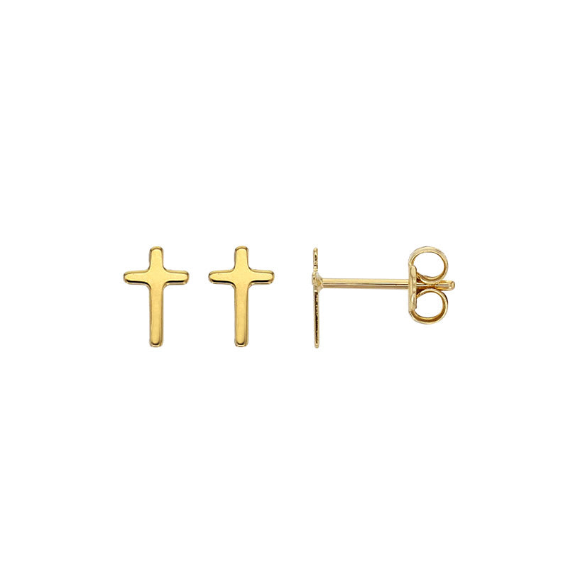 Polished Cross 18kt Gold Earring